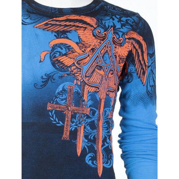 ARCHAIC by AFFLICTION Men's Long Sleeve THERMAL Shirt DAVENTRY Biker Blue $58 - Picture 4 of 8